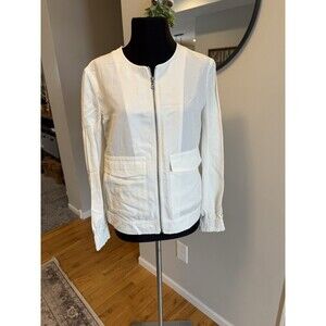 Anne Klein Sz XS Ivory Zip Front Blazer Career Professional Linen Blend